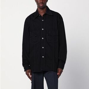 NAMACHEKO Men's Western Style Utility Shirt with Flap Pockets Men BLACK Shirts